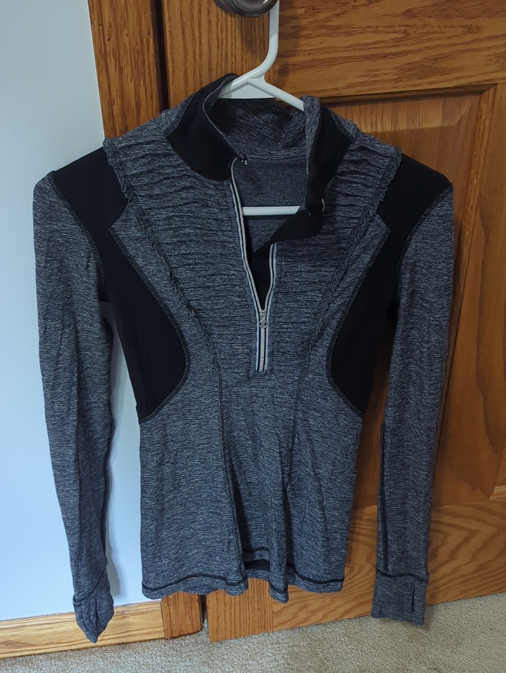 lululemon Heathered Charcoal and Black Long Sleeve Half-Zip Top
